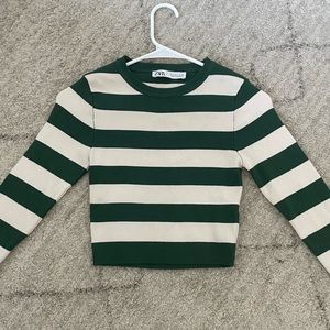 Zara green and white striped cropped sweater top